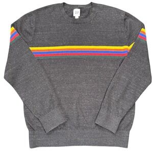 GAP Rainbow Stripe Crewneck Sweatshirt Charcoal Gray Pullover Medium